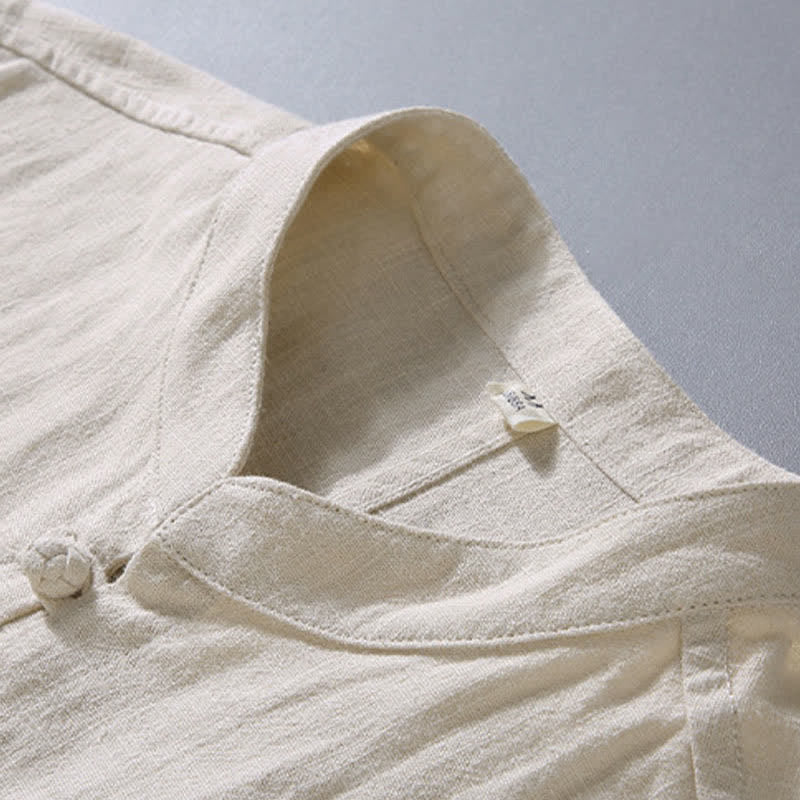 Buddha Stones Camisas de manga larga para hombre de estilo Tang casual de primavera con botones de rana. - image 3