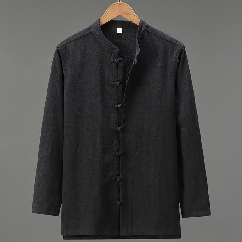 Buddha Stones Camisas de manga larga para hombre de estilo Tang casual de primavera con botones de rana. - Negro - US/UK/AU42, EU52 (3XL) - image 11