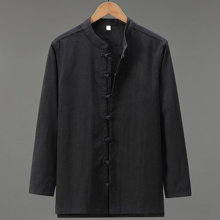 Buddha Stones Camisas de manga larga para hombre de estilo Tang casual de primavera con botones de rana. - Negro - US/UK/AU42, EU52 (3XL) - image 11