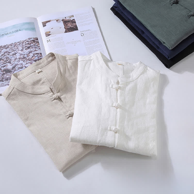Buddha Stones Camisas de manga larga para hombre de estilo Tang casual de primavera con botones de rana. - image 19
