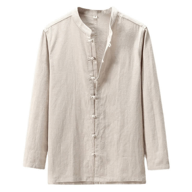 Buddha Stones Camisas de manga larga para hombre de estilo Tang casual de primavera con botones de rana. - image 2