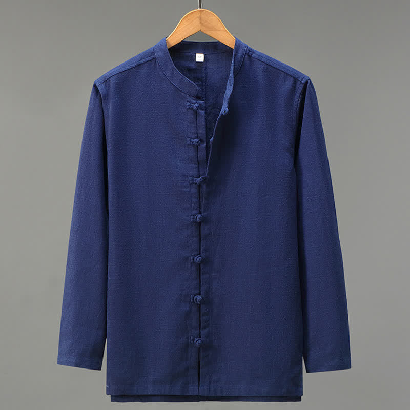 Buddha Stones Camisas de manga larga para hombre de estilo Tang casual de primavera con botones de rana. - Marina de guerra - US/UK/AU42, EU52 (3XL) - image 13