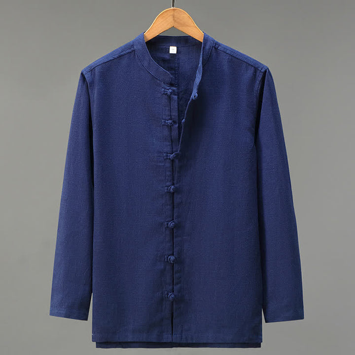 Buddha Stones Camisas de manga larga para hombre de estilo Tang casual de primavera con botones de rana. - Marina de guerra - US/UK/AU42, EU52 (3XL) - image 13
