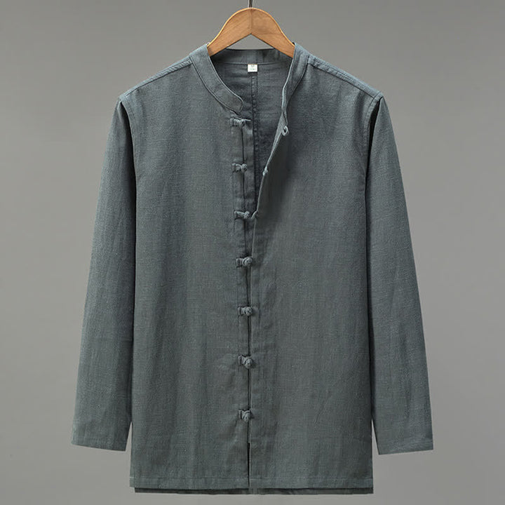 Buddha Stones Camisas de manga larga para hombre de estilo Tang casual de primavera con botones de rana. - Gris oscuro - US/UK/AU42, EU52 (3XL) - image 12