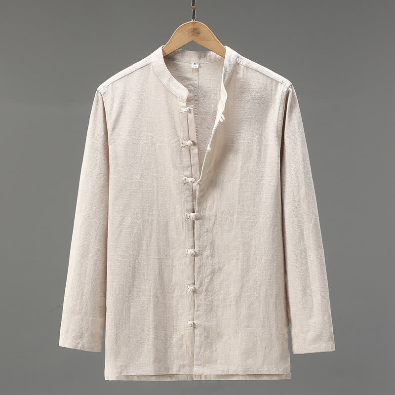 Buddha Stones Camisas de manga larga para hombre de estilo Tang casual de primavera con botones de rana. - Beige - US/UK/AU42, EU52 (3XL) - image 0
