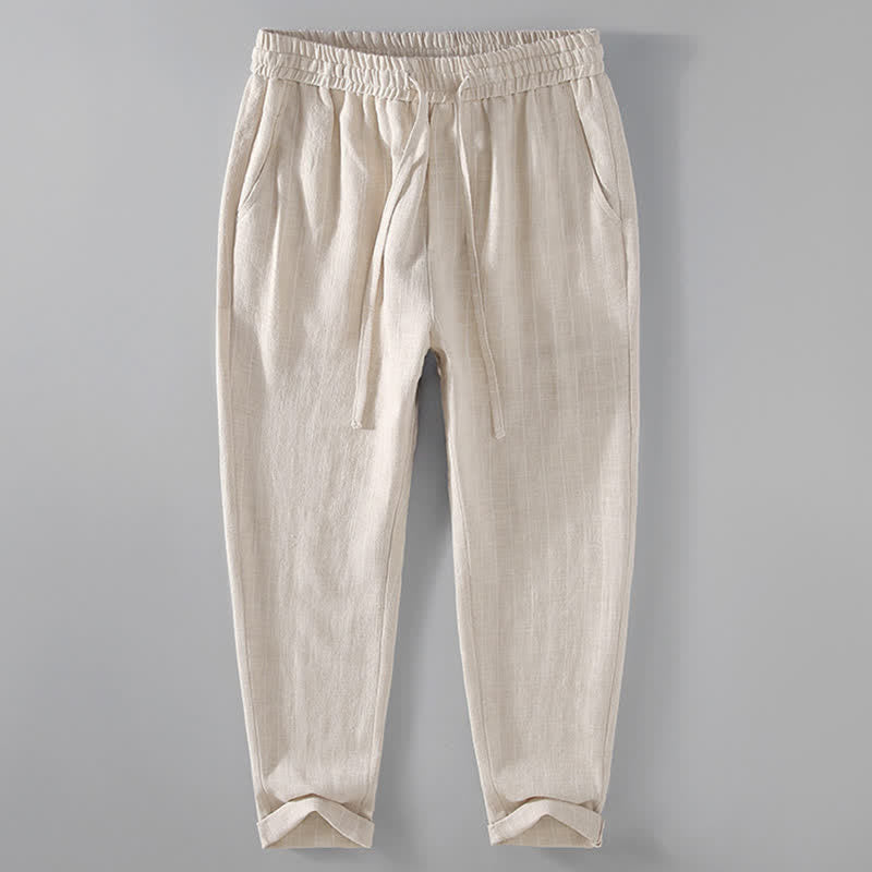 Buddha Stones Pantalones cortos casuales de primavera/verano con cordón ajustable y rayas, pantalones ajustados para hombre con bolsillos. - Beige - US/UK/AU42, EU52 (3XL) - image 2