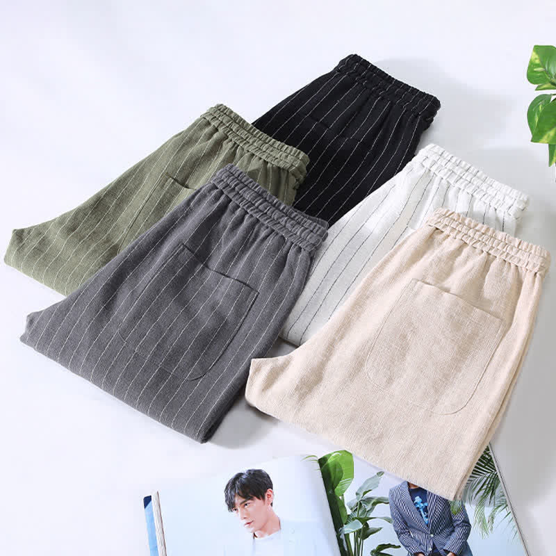 Buddha Stones Pantalones cortos casuales de primavera/verano con cordón ajustable y rayas, pantalones ajustados para hombre con bolsillos. - image 14