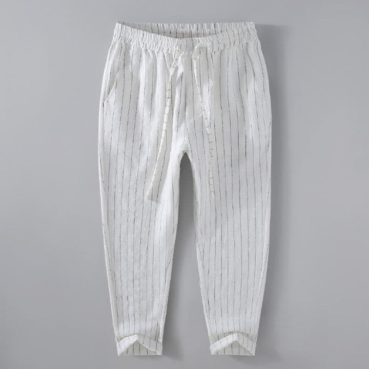 Buddha Stones Pantalones cortos casuales de primavera/verano con cordón ajustable y rayas, pantalones ajustados para hombre con bolsillos. - Blanco - US/UK/AU42, EU52 (3XL) - image 12