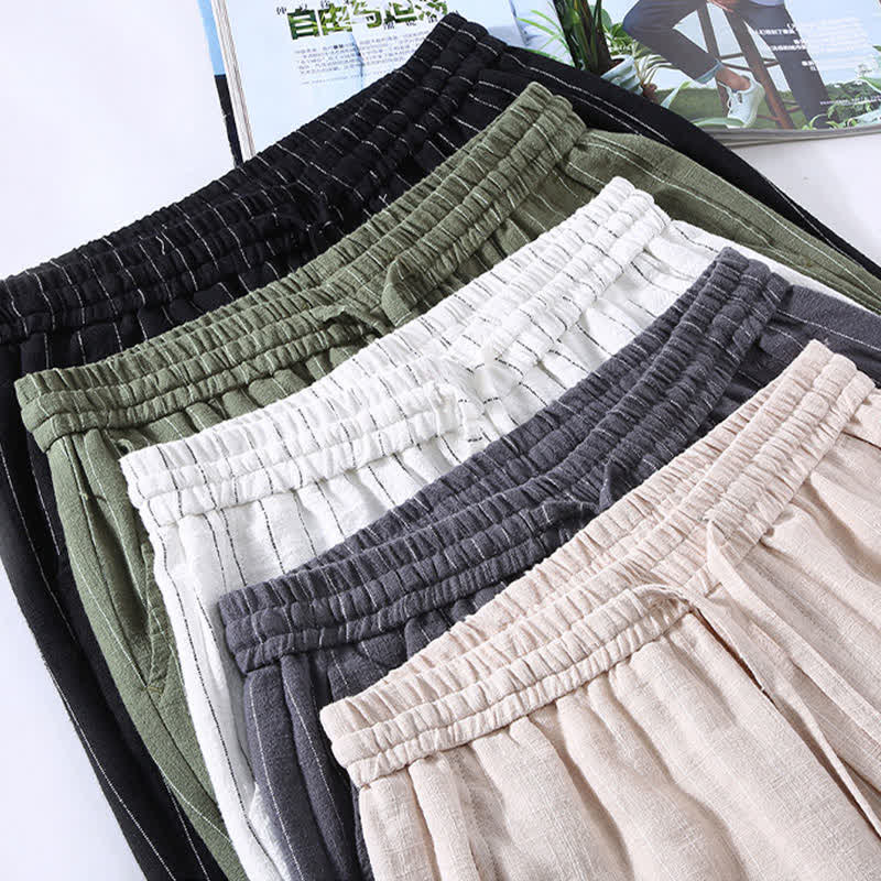 Buddha Stones Pantalones cortos casuales de primavera/verano con cordón ajustable y rayas, pantalones ajustados para hombre con bolsillos. - image 15