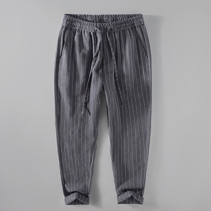 Buddha Stones Pantalones cortos casuales de primavera/verano con cordón ajustable y rayas, pantalones ajustados para hombre con bolsillos. - Gris oscuro - US/UK/AU42, EU52 (3XL) - image 0