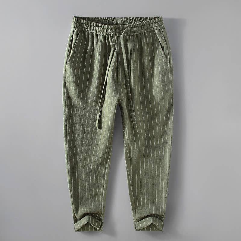 Buddha Stones Pantalones cortos casuales de primavera/verano con cordón ajustable y rayas, pantalones ajustados para hombre con bolsillos. - Verde oliva - US/UK/AU42, EU52 (3XL) - image 11