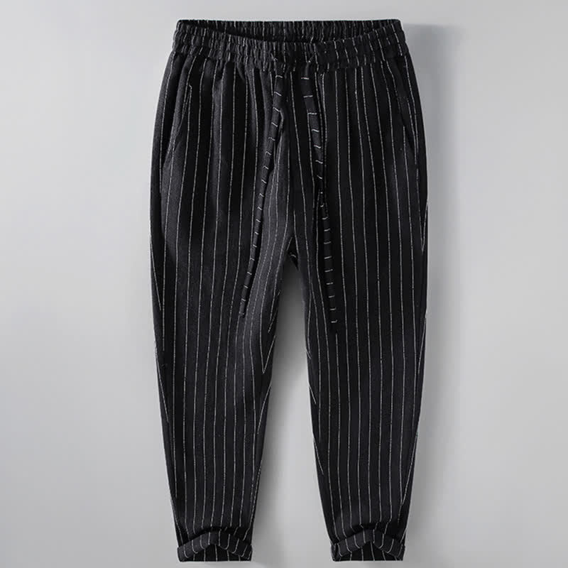 Buddha Stones Pantalones cortos casuales de primavera/verano con cordón ajustable y rayas, pantalones ajustados para hombre con bolsillos. - Negro - US/UK/AU42, EU52 (3XL) - image 1