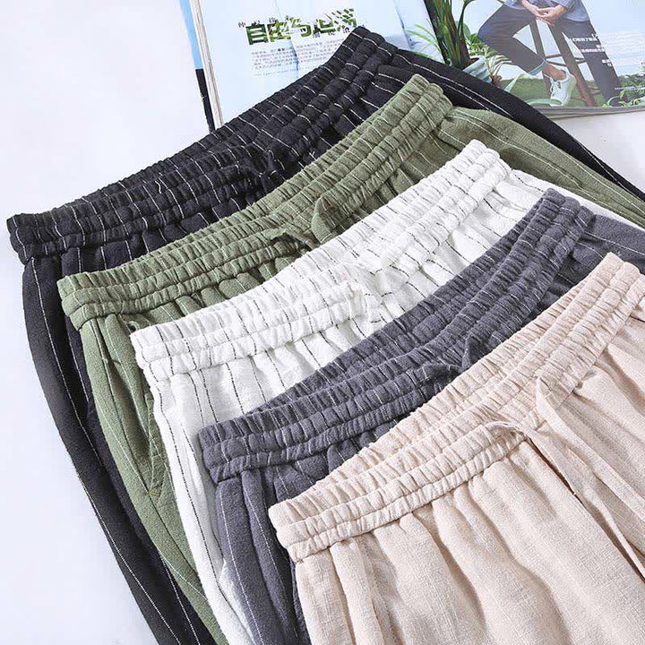 Buddha Stones Pantalones cortos casuales de primavera/verano con cordón ajustable y rayas, pantalones ajustados para hombre con bolsillos. - image 13