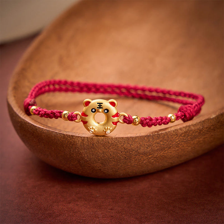 Buddha Stones Pulsera ajustable de hilo rojo tejido a mano con hebilla de la paz y tigre de cobre - image 3