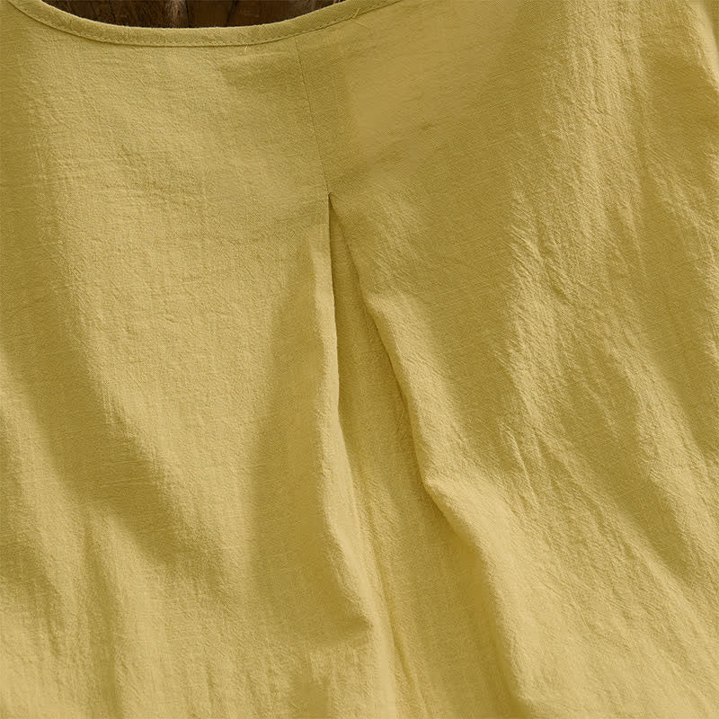 Buddha Stones Camisa de manga corta de algodón liso con botones, estilo casual de verano para mujer. - image 19