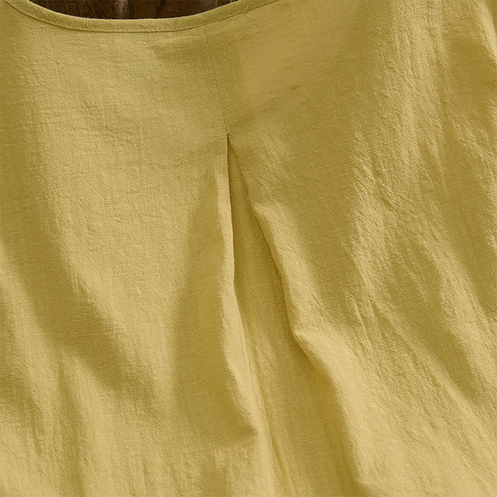 Buddha Stones Camisa de manga corta de algodón liso con botones, estilo casual de verano para mujer. - image 19