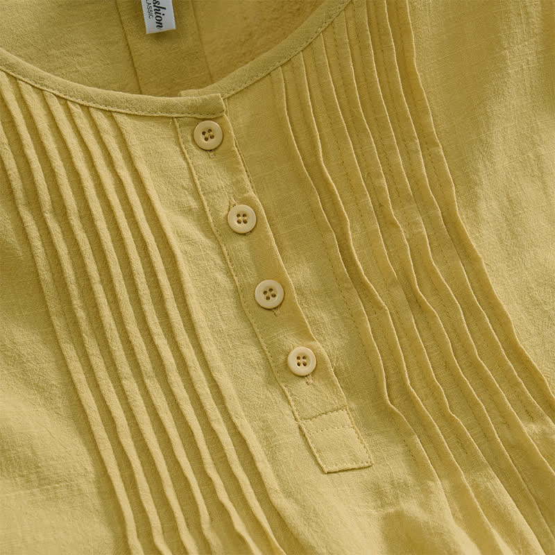 Buddha Stones Camisa de manga corta de algodón liso con botones, estilo casual de verano para mujer. - image 20