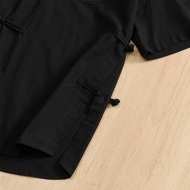 Buddha Stones Camisas de manga corta para hombre, estilo Tang, informales de verano, con botones de rana y bolsillos de parche. - image 23