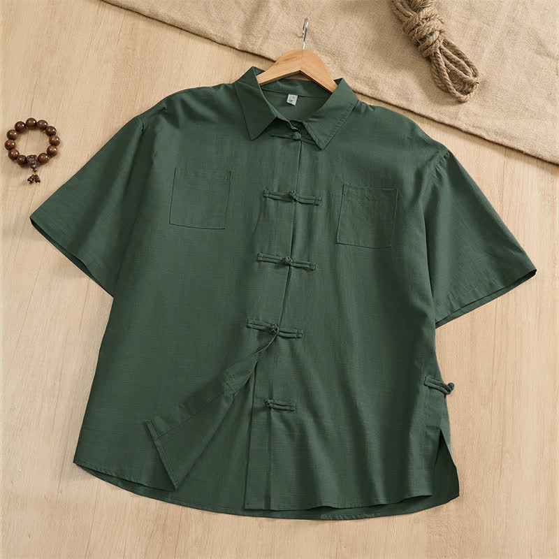 Buddha Stones Camisas de manga corta para hombre, estilo Tang, informales de verano, con botones de rana y bolsillos de parche. - Verdemar - US/UK/AU46, EU56 (5XL) - image 8