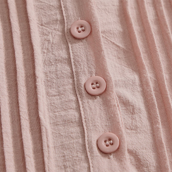 Buddha Stones Camisa de manga corta de algodón liso con botones, estilo casual de verano para mujer. - image 12