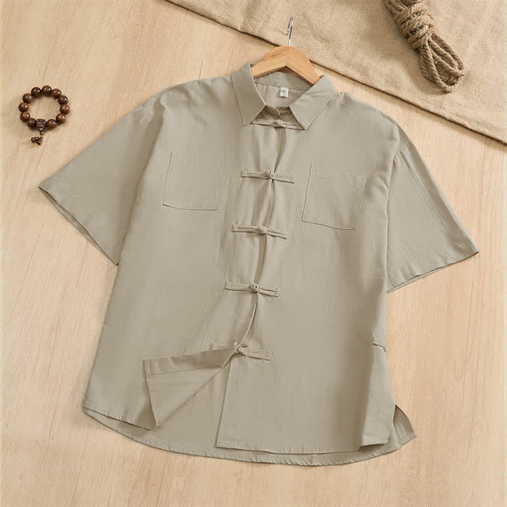 Buddha Stones Camisas de manga corta para hombre, estilo Tang, informales de verano, con botones de rana y bolsillos de parche. - image 25