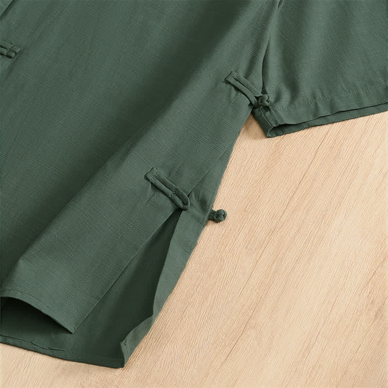 Buddha Stones Camisas de manga corta para hombre, estilo Tang, informales de verano, con botones de rana y bolsillos de parche. - image 15