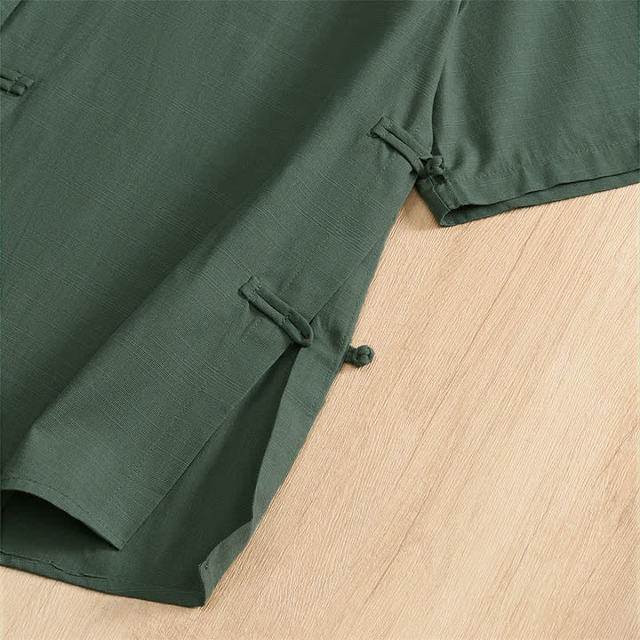 Buddha Stones Camisas de manga corta para hombre, estilo Tang, informales de verano, con botones de rana y bolsillos de parche. - image 15