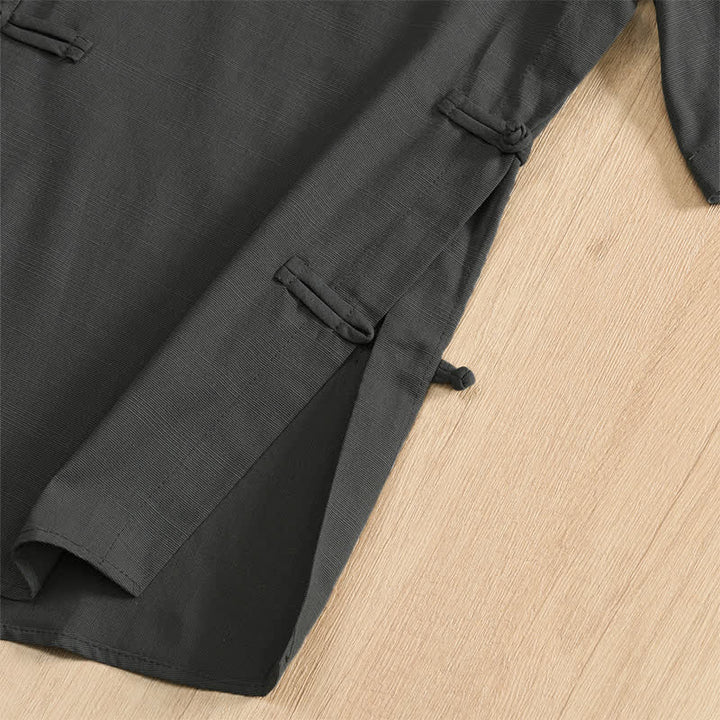Buddha Stones Camisas de manga corta para hombre, estilo Tang, informales de verano, con botones de rana y bolsillos de parche. - image 7