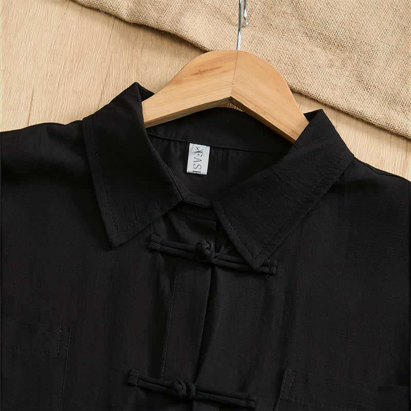 Buddha Stones Camisas de manga corta para hombre, estilo Tang, informales de verano, con botones de rana y bolsillos de parche. - image 19