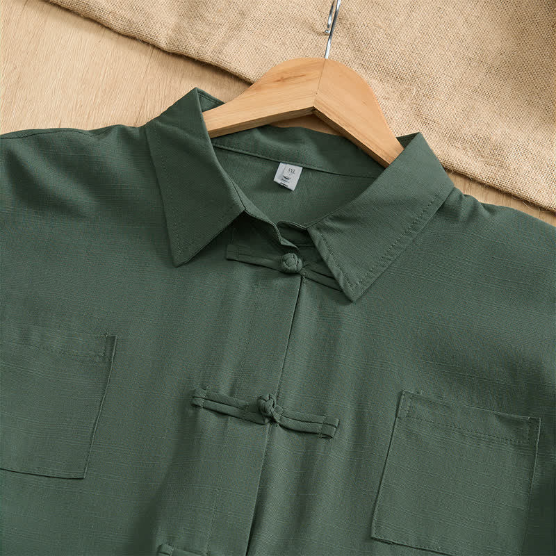 Buddha Stones Camisas de manga corta para hombre, estilo Tang, informales de verano, con botones de rana y bolsillos de parche. - image 10