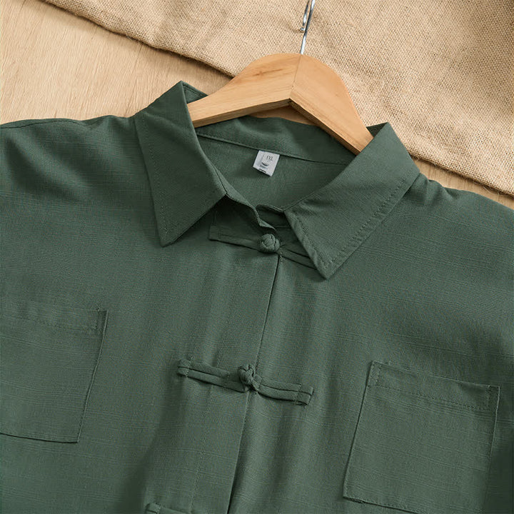 Buddha Stones Camisas de manga corta para hombre, estilo Tang, informales de verano, con botones de rana y bolsillos de parche. - image 10