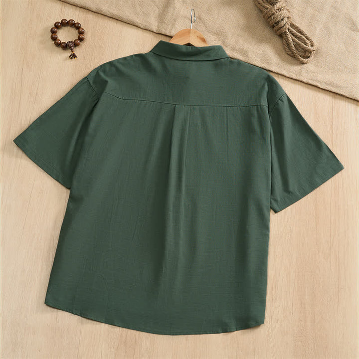 Buddha Stones Camisas de manga corta para hombre, estilo Tang, informales de verano, con botones de rana y bolsillos de parche. - image 9