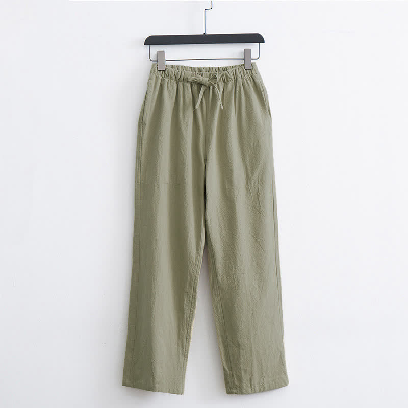 Pantalones casuales de algodón de color liso con cordón ajustable y bolsillos para hombre, Buddha Stones. - Verde amarillento - US/UK/AU44, EU54 (4XL)  - image 0