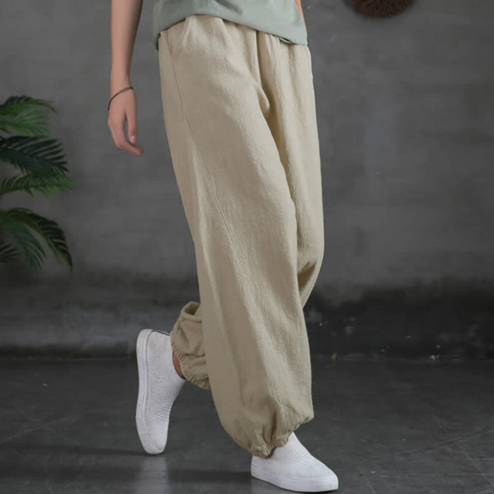 Pantalones de mujer de lino, ramio y algodón con Buddha Stones, color liso y bolsillos. - Lino - US6, UK/AU10, EU38 (L) - image 11