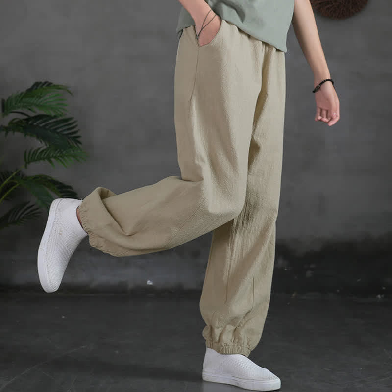 Pantalones de mujer de lino, ramio y algodón con Buddha Stones, color liso y bolsillos. - image 13