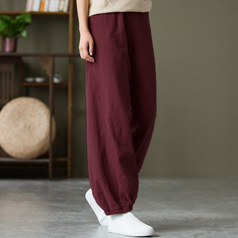 Pantalones de mujer de lino, ramio y algodón con Buddha Stones, color liso y bolsillos. - Rojo violeta pálido - US6, UK/AU10, EU38 (L) - image 56