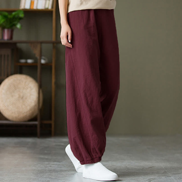 Pantalones de mujer de lino, ramio y algodón con Buddha Stones, color liso y bolsillos. - Rojo violeta pálido - US6, UK/AU10, EU38 (L) - image 56