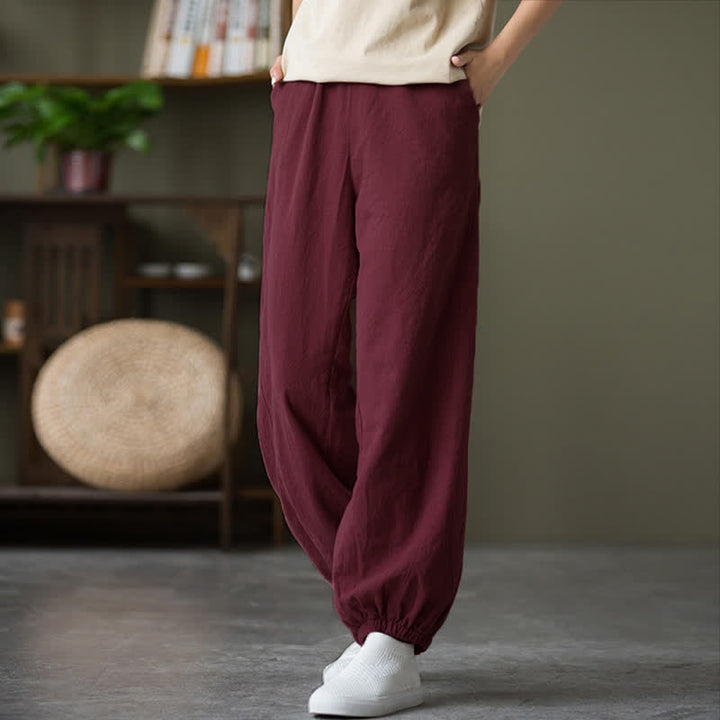 Pantalones de mujer de lino, ramio y algodón con Buddha Stones, color liso y bolsillos. - image 57