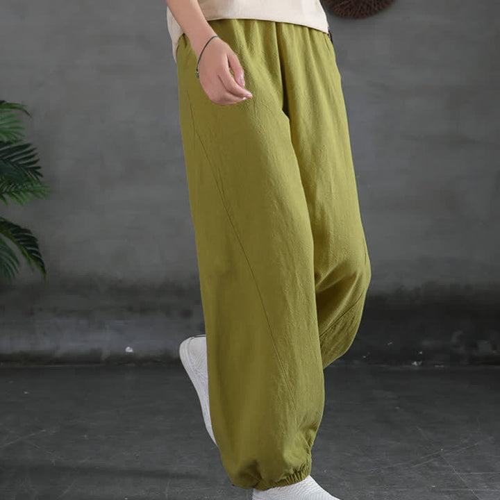Pantalones de mujer de lino, ramio y algodón con Buddha Stones, color liso y bolsillos. - image 24