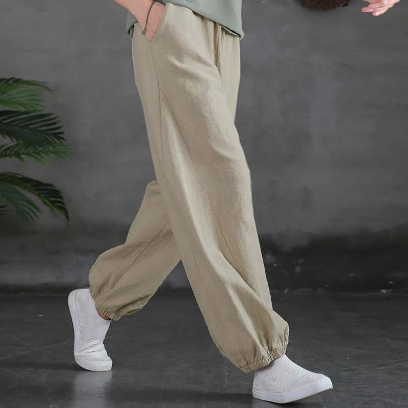 Pantalones de mujer de lino, ramio y algodón con Buddha Stones, color liso y bolsillos. - image 17