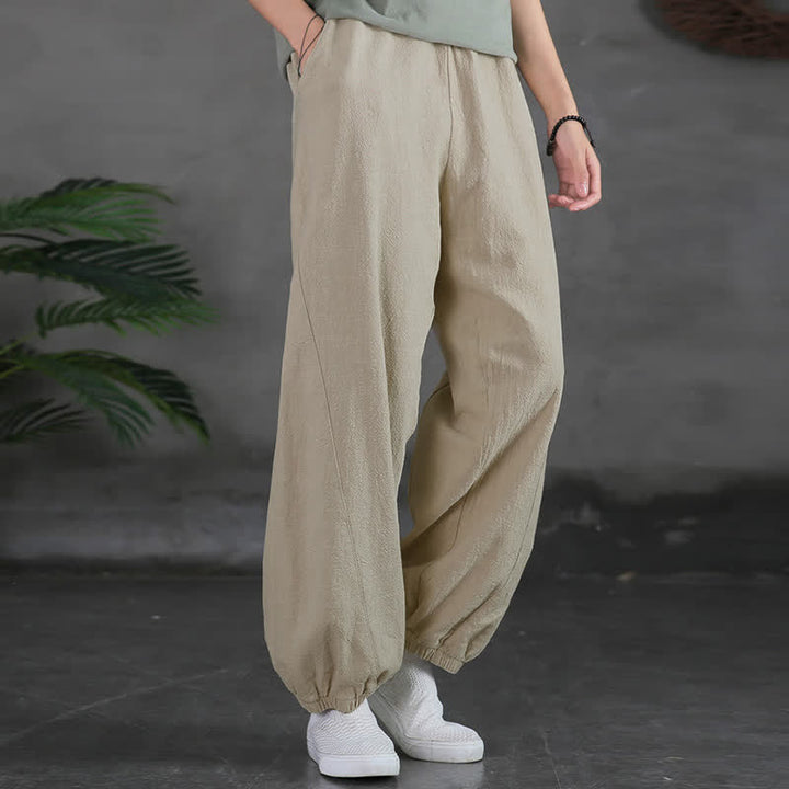 Pantalones de mujer de lino, ramio y algodón con Buddha Stones, color liso y bolsillos. - image 12