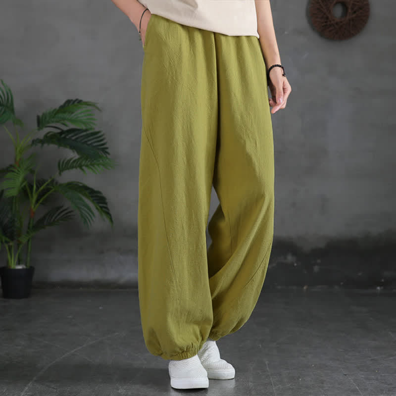 Pantalones de mujer de lino, ramio y algodón con Buddha Stones, color liso y bolsillos. - Verde amarillento - US6, UK/AU10, EU38 (L) - image 19