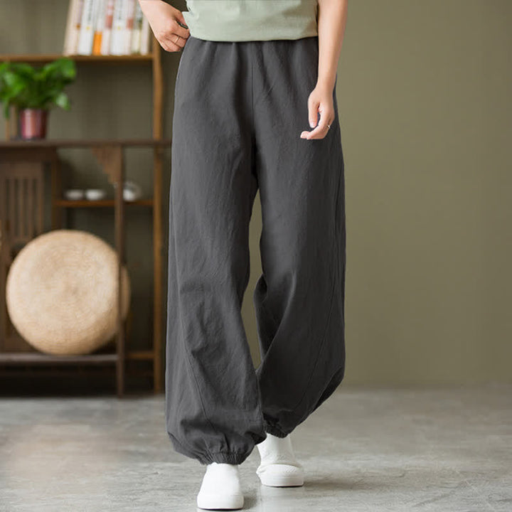 Pantalones de mujer de lino, ramio y algodón con Buddha Stones, color liso y bolsillos. - image 2