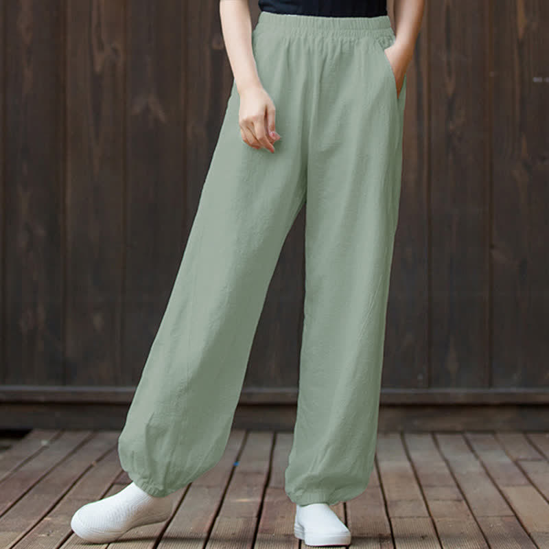 Pantalones de mujer de lino, ramio y algodón con Buddha Stones, color liso y bolsillos. - image 70