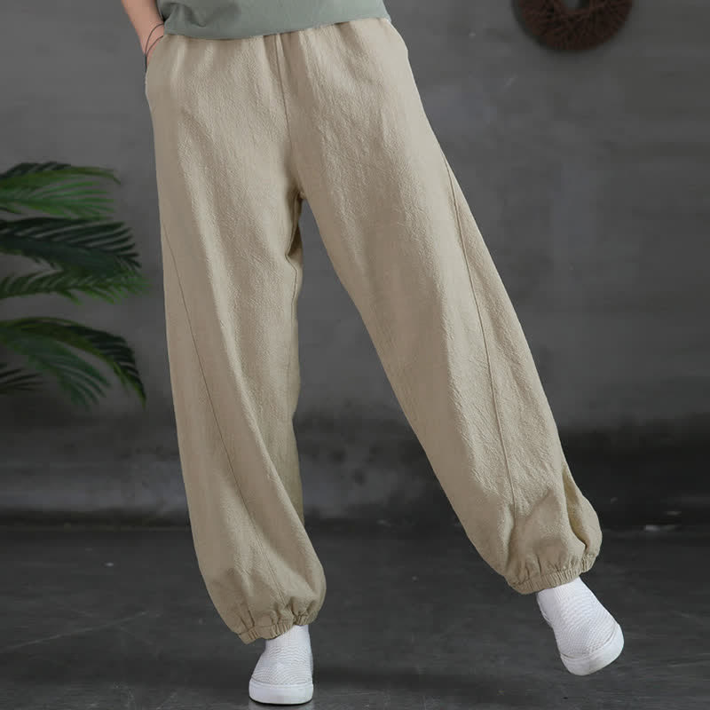 Pantalones de mujer de lino, ramio y algodón con Buddha Stones, color liso y bolsillos. - image 16