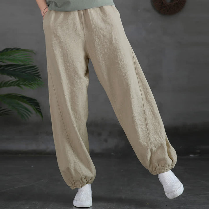 Pantalones de mujer de lino, ramio y algodón con Buddha Stones, color liso y bolsillos. - image 16
