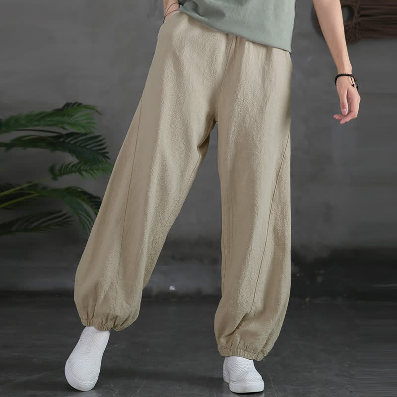 Pantalones de mujer de lino, ramio y algodón con Buddha Stones, color liso y bolsillos. - image 14