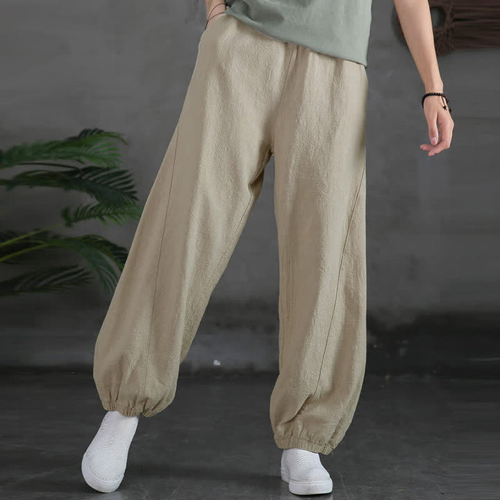 Pantalones de mujer de lino, ramio y algodón con Buddha Stones, color liso y bolsillos. - image 14
