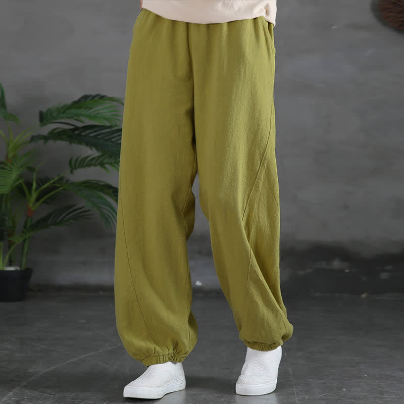 Pantalones de mujer de lino, ramio y algodón con Buddha Stones, color liso y bolsillos. - image 25