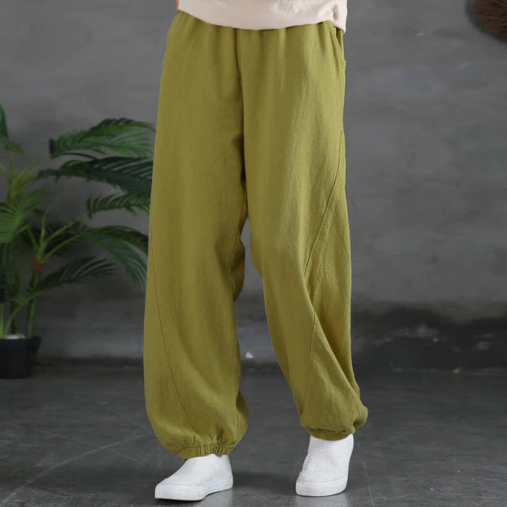 Pantalones de mujer de lino, ramio y algodón con Buddha Stones, color liso y bolsillos. - image 25